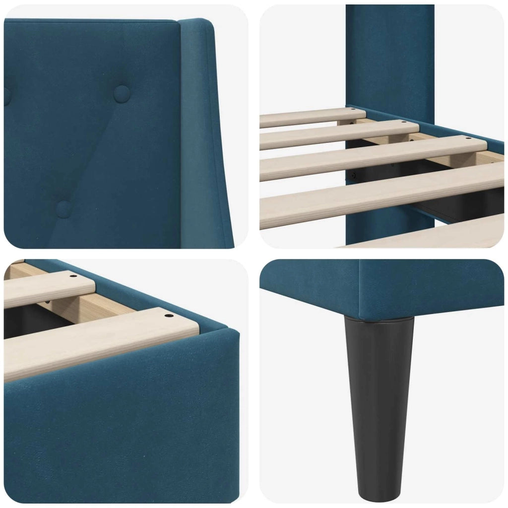 Struttura del letto con testiera Blu 140 x 190 cm Velluto