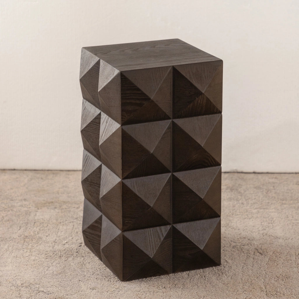 Tavolino basso in legno massello e MDF con rilievo tridimensionale retrò senza montaggio per soggiorno marrone 60 cm