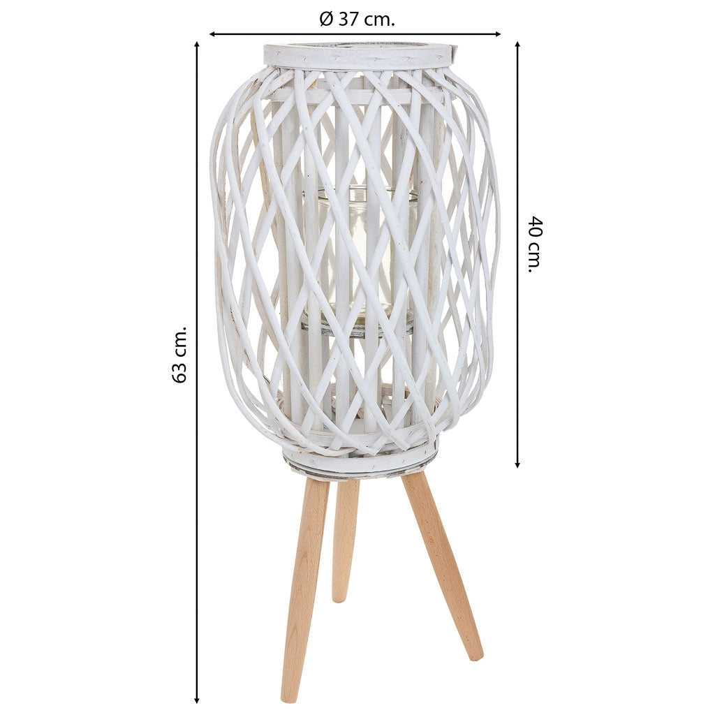 Lanterna portacandele in midollino bianco d37x40/63h