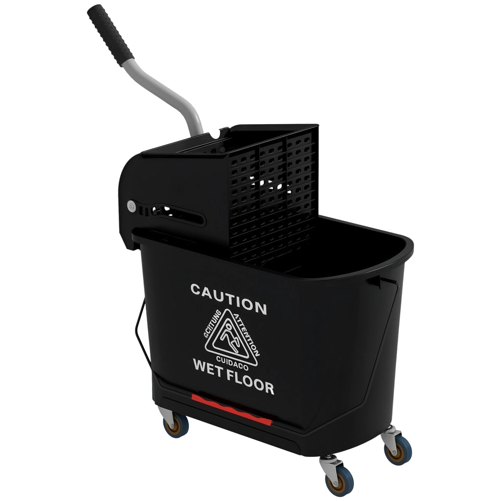 Carrello per Pulizie in Plastica PP da 20L con Secchio e Strizzatore, 60x27x70.5 cm, Nero