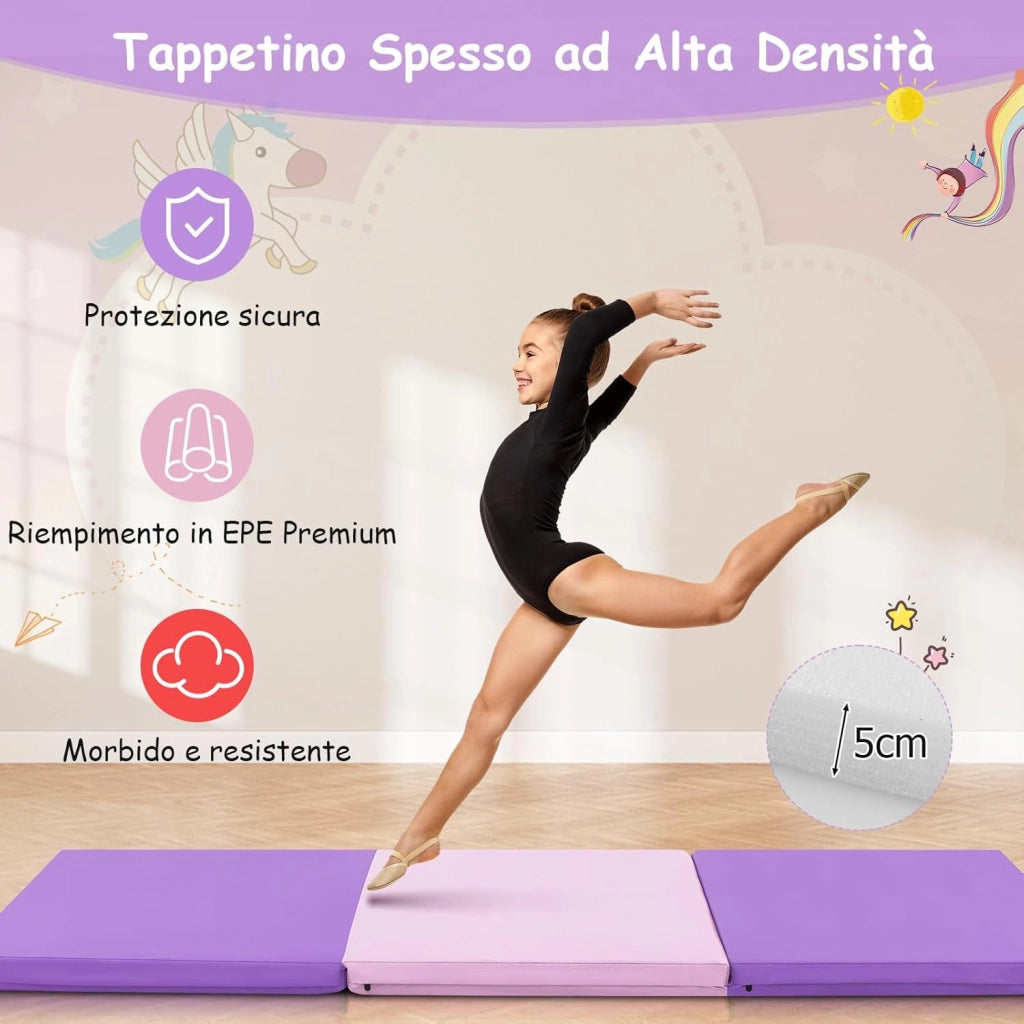 Tappetino da Yoga Spesso, Tappetino Fitness Pieghevole e Portatile con Imbottitura in EPE, Cerniera e Maniglie, Materassino Allenamento da Casa e Palestra, 180 X 60 X 5 cm