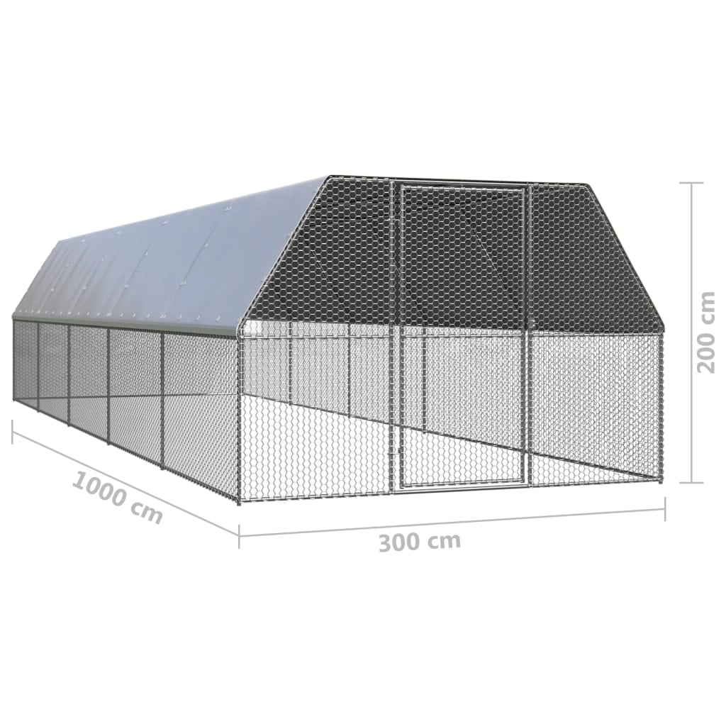 Pollaio da esterno 3 x 10 x 2 m acciaio zincato tetto in PE 02_0001692