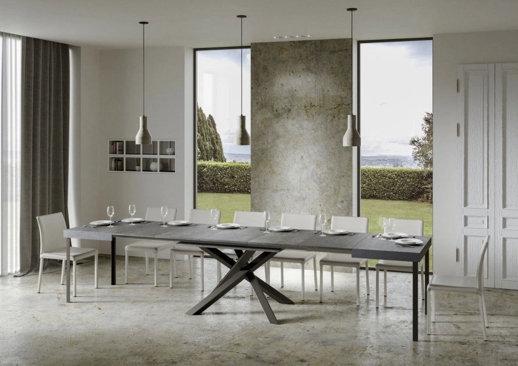 Tavolo Allungabile 120-380x90x77 cm Volantis Cemento Telaio Antracite