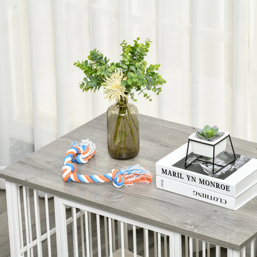 Cuccia per Cani Trasportabile ¨C zephmum ¨C Legno Acciaio Bianco Grigio 86x60x70