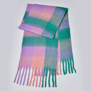 Nuova sciarpa a quadri arcobaleno, elegante, spessa, calda, lunga sciarpa a quadri con nappe