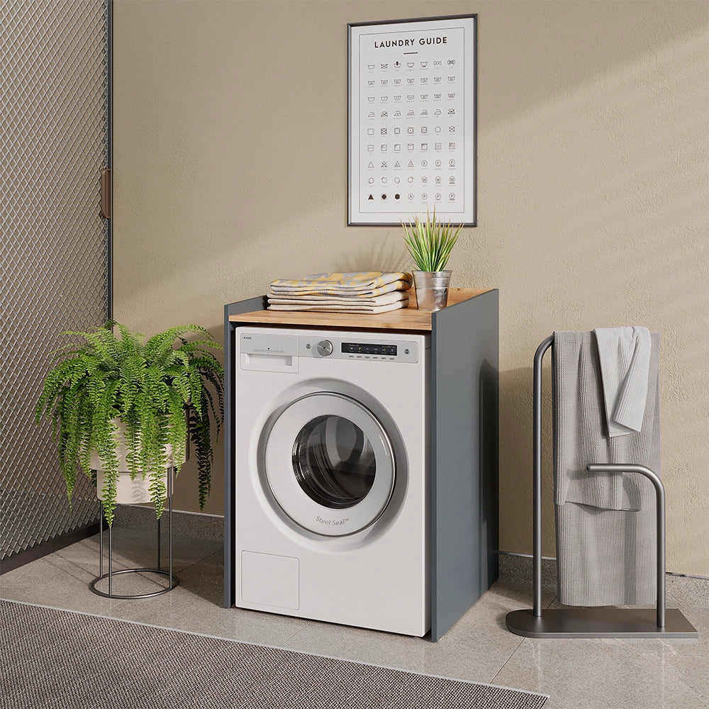 Mobile lavatrice Viktor Antracite/Rovere dorato 67.8 x 94.6 cm con cerchio Vicco