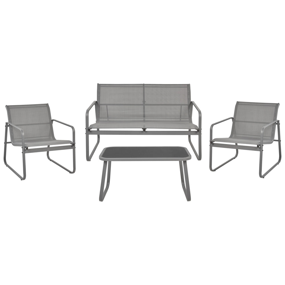 Set di divani da giardino in metallo grigio 4 posti con tavolo stile moderno