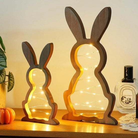 Decorazione di Pasqua a due pezzi - Hanno - Statua di pasqua in legno moderna - Con slitta di luce - Illuminazione di Pasqua - 30x16,5 cm