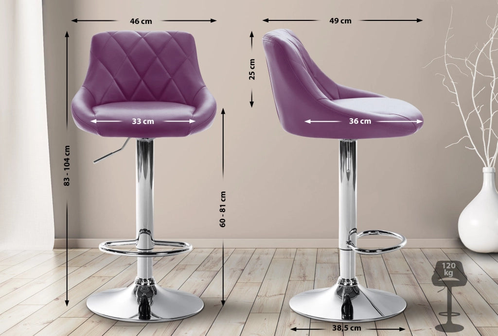 Sgabello Lazio in similpelle viola,cromo