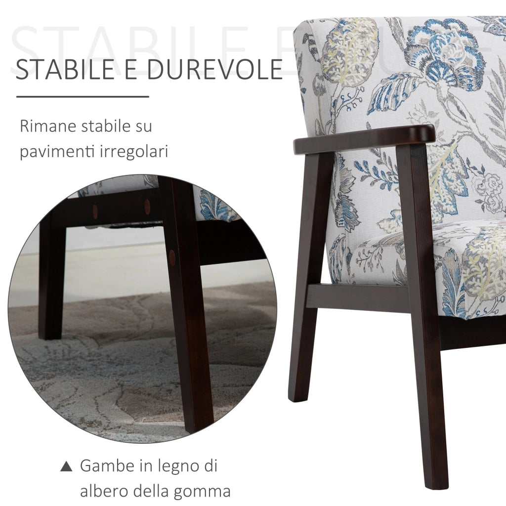 EasyComfort Sedia per Soggiorno Poltroncina Imbottita con Braccioli in Legno e Tessuto Traspirante per Casa e Ufficio, a Fiori, 68.5x78.5x75cm