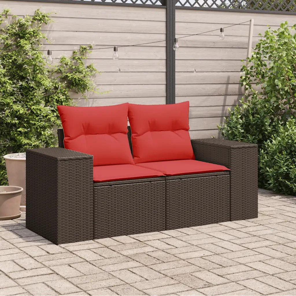 Divano da giardino con cuscini a 2 Posti-Sofa da Giardino-Divano da esterno marrone in polyrattan 826653