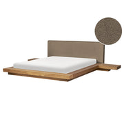 Letto in stile giapponese in frassino naturale 160 x 200 cm con testiera bassa in bouclé e impiallacciatura per camera da letto