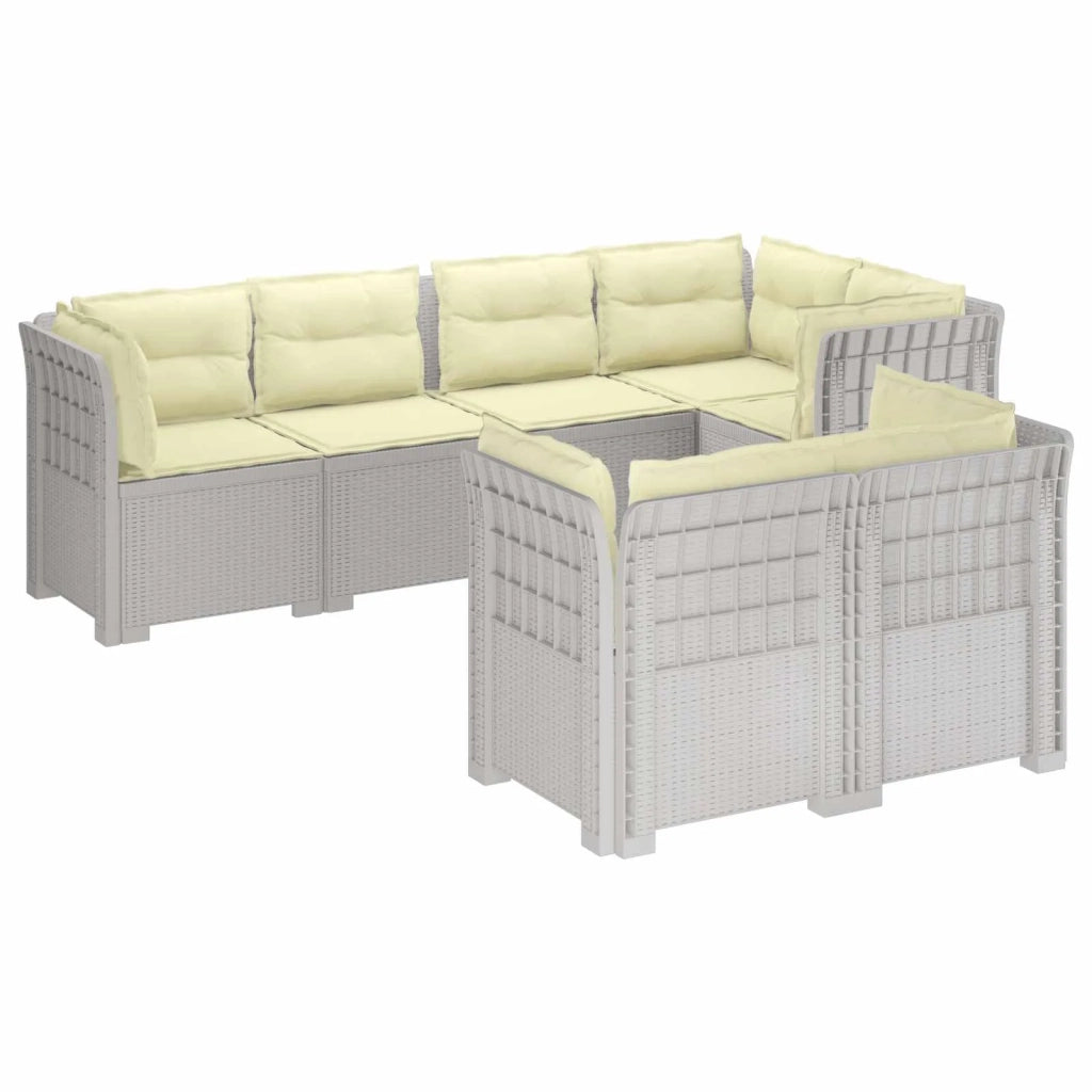 Divano 7 Posti da Giardino con Cuscini Aspetto Rattan PP Bianco 3444166