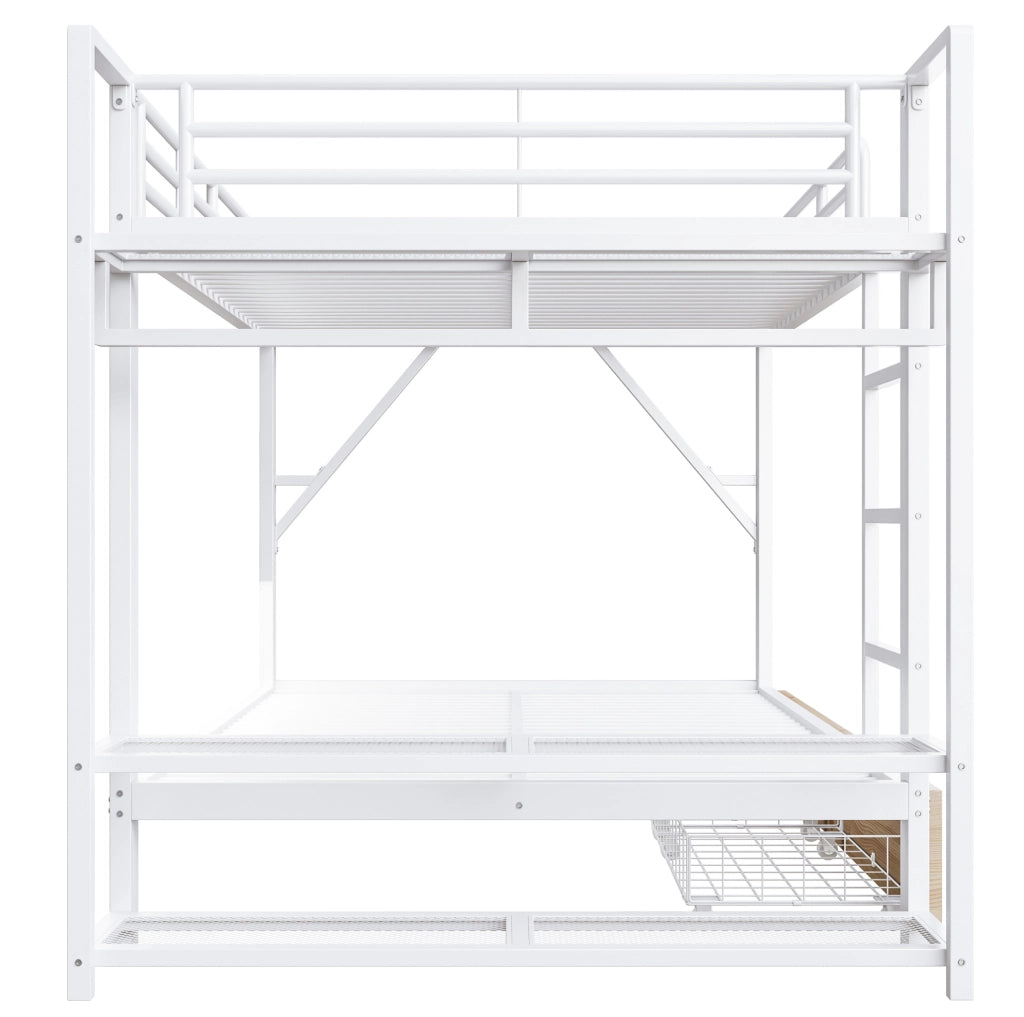 Letto a castello 140x200 cm in metallo e MDF con LED, cassetti e ripiani