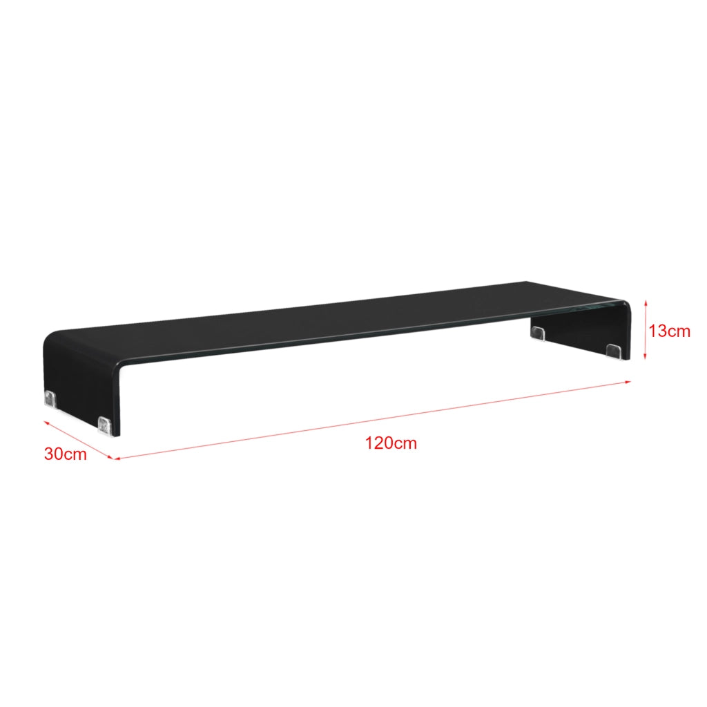 Supporto di Rialzo Monitor/TV/PC Portatile 120 x 30 x 13 cm Mobile in Vetro Base per Schermi - Nero Lucido, Laccato