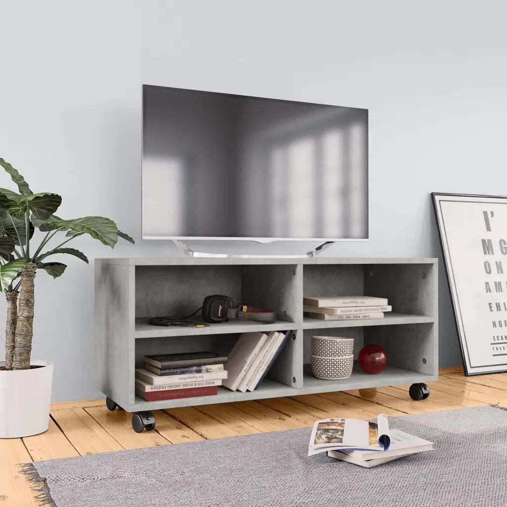 Mobile TV con Ruote-Credenza TV-Console TV Grigio Cemento 90x35x35 cm in Multistrato