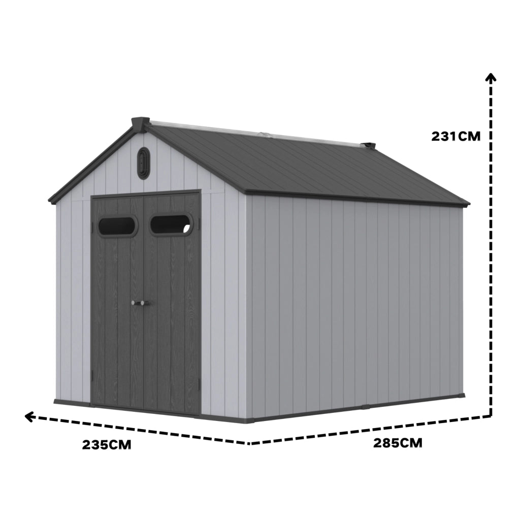 Casetta da giardino in resina a doppia parete 235×285×231 cm grigio e bianco
