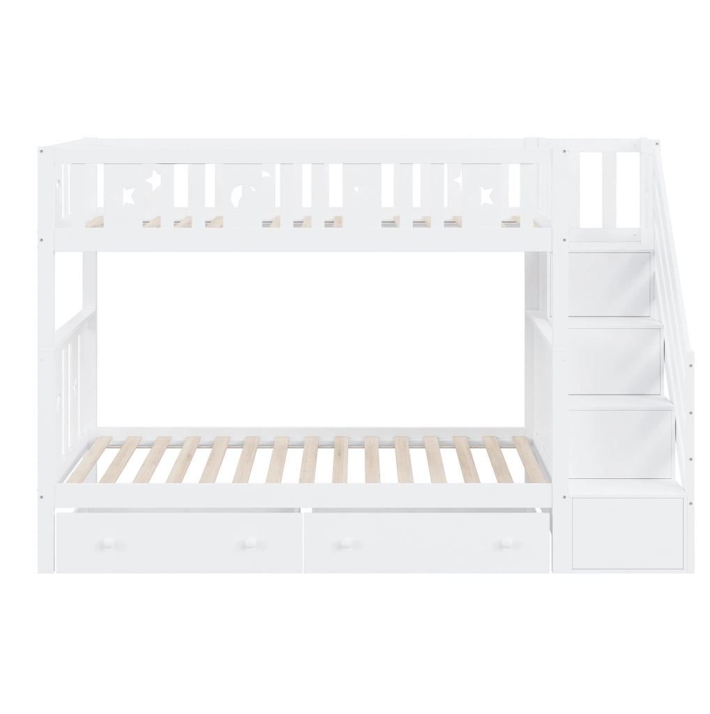 Letto a castello per bambini 90x200 cm bianco con scala contenitore