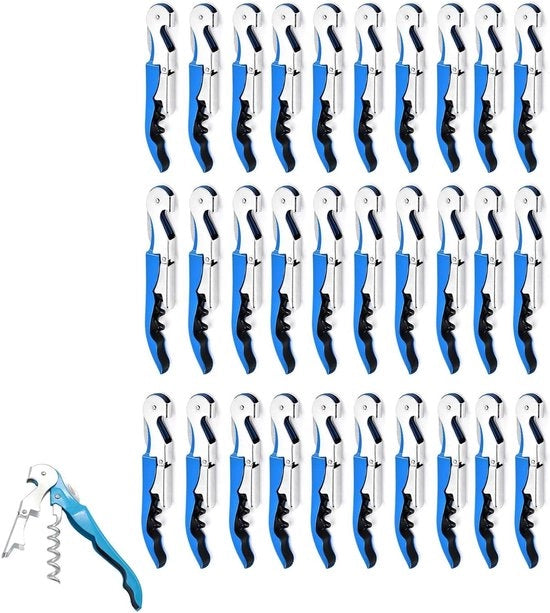 Set di apertura bottiglie di vino con estrattore di tappi in acciaio inossidabile e chiave di vino professionale (blu, 30 pezzi) - Per ristoranti, sommelier e baristi.