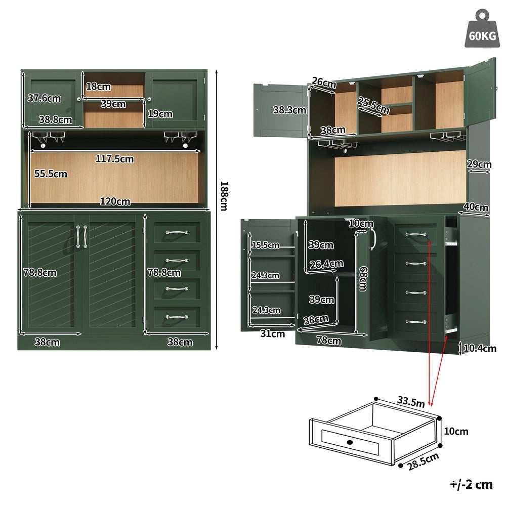 Credenza con LED e Cassetti ¨C Xylo ¨C Verde/Nero/Bianco, 4 Ante, 120x40x188