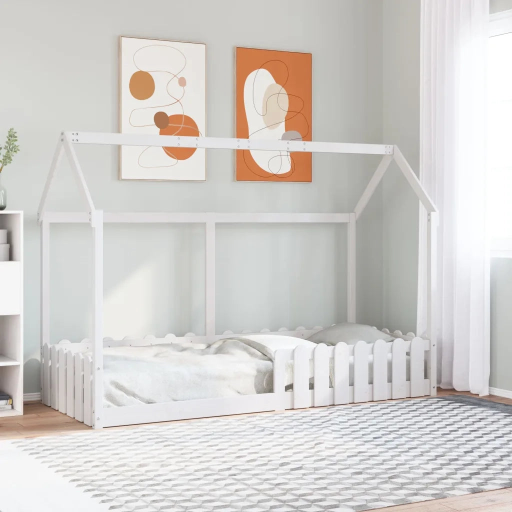 Giroletto Casetta Bambini | Letto Infantile | Lettino Bianco 80x200 cm Legno Massello Pino