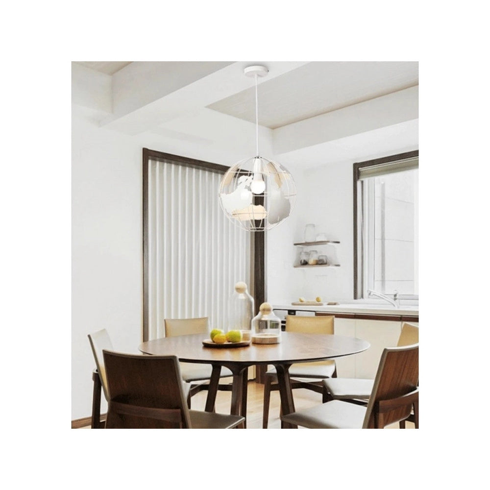 Trade Shop - Lampadario A Sospensione Mappamondo E27 In Metallo Bianco Sfera Globo Sospeso 33931 -
