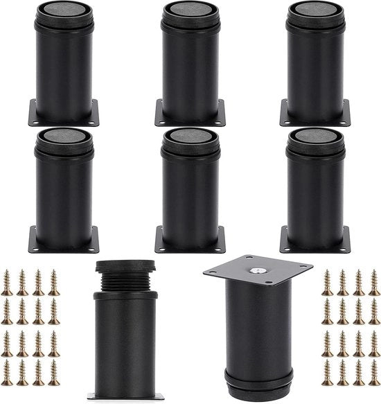 Sostegni in Acciaio Inossidabile per Mobili - Altezza Regolabile 114 mm - 100 mm - 8 Pezzi - Per Scaletta di Cassetto Tavolo - Nero - 10 cm