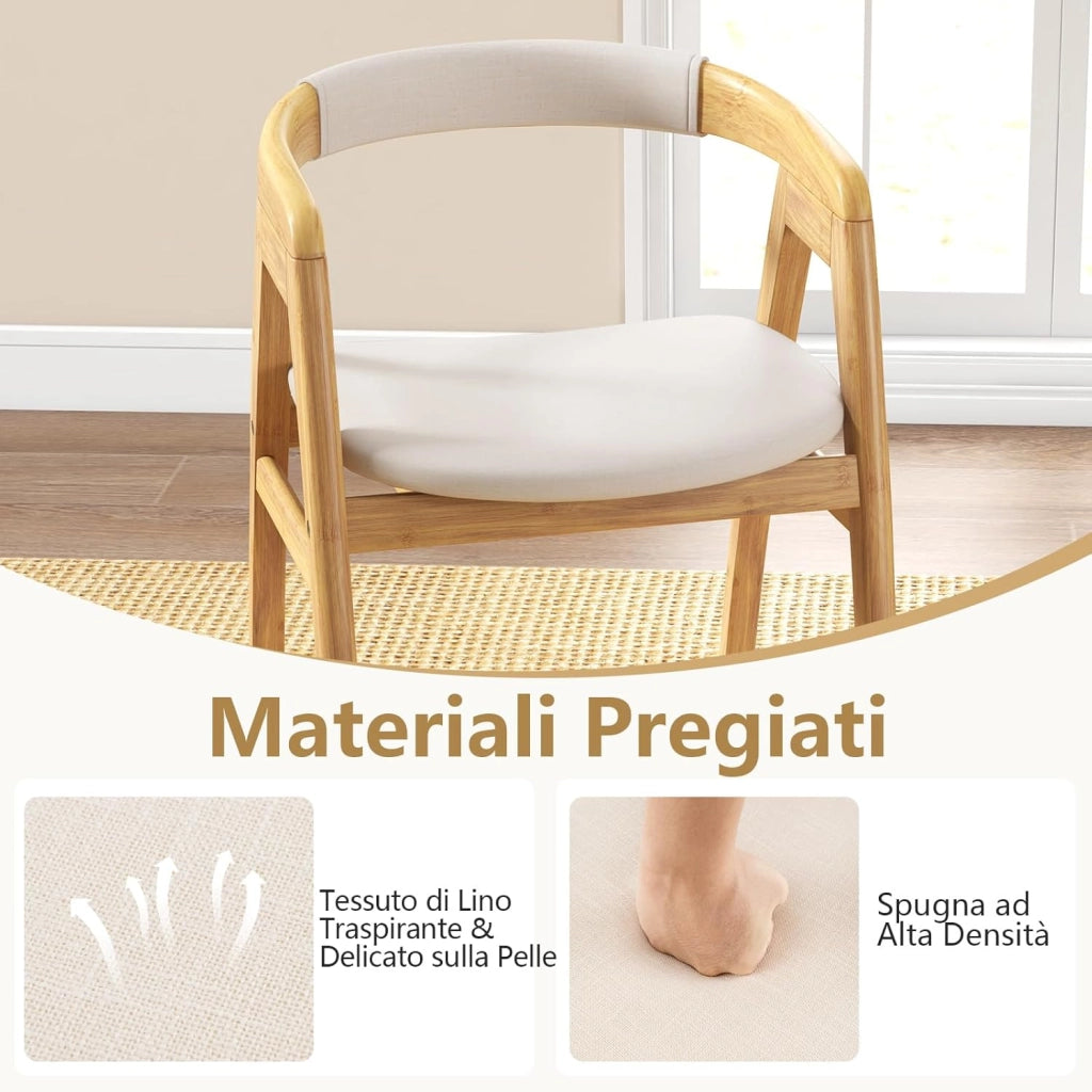 Poltrona Relax da Soggiorno, Poltrona in Bambù con Schienale Curvato, Cuscino per Seduta, Sedia Relax per Soggiorno Camera da Letto Ufficio, Portata 150 kg