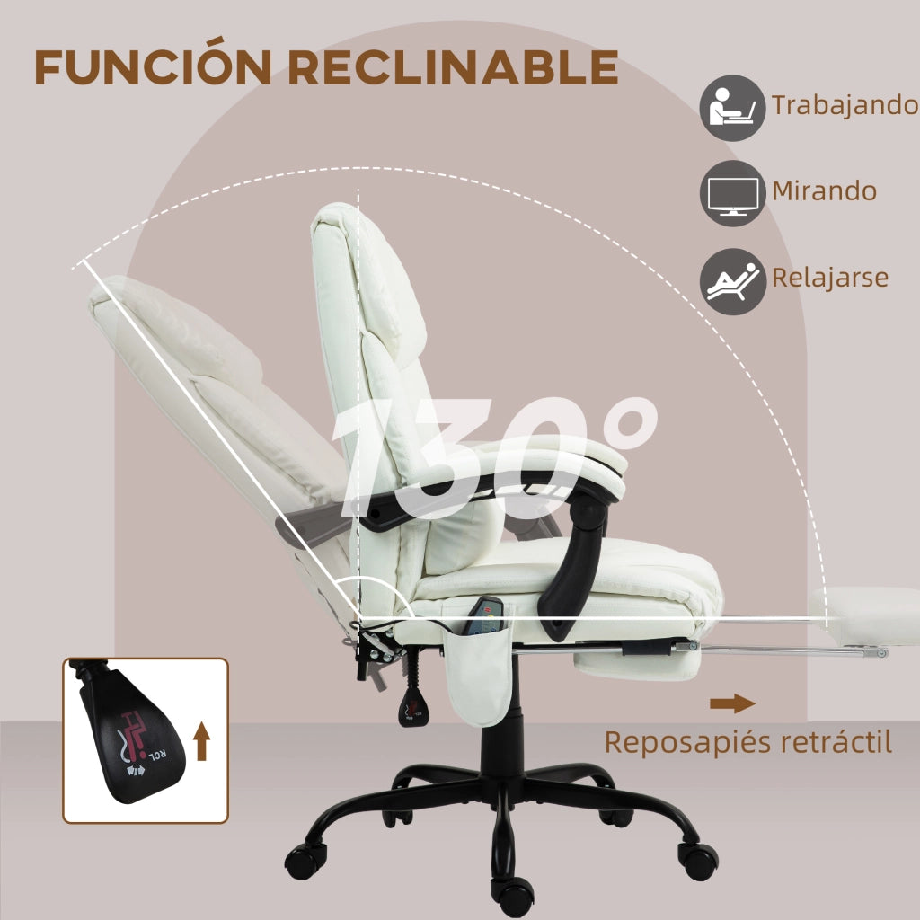 Sedia da ufficio massaggiante reclinabile con poggiapiedi ¨C zephmum ¨C bianco