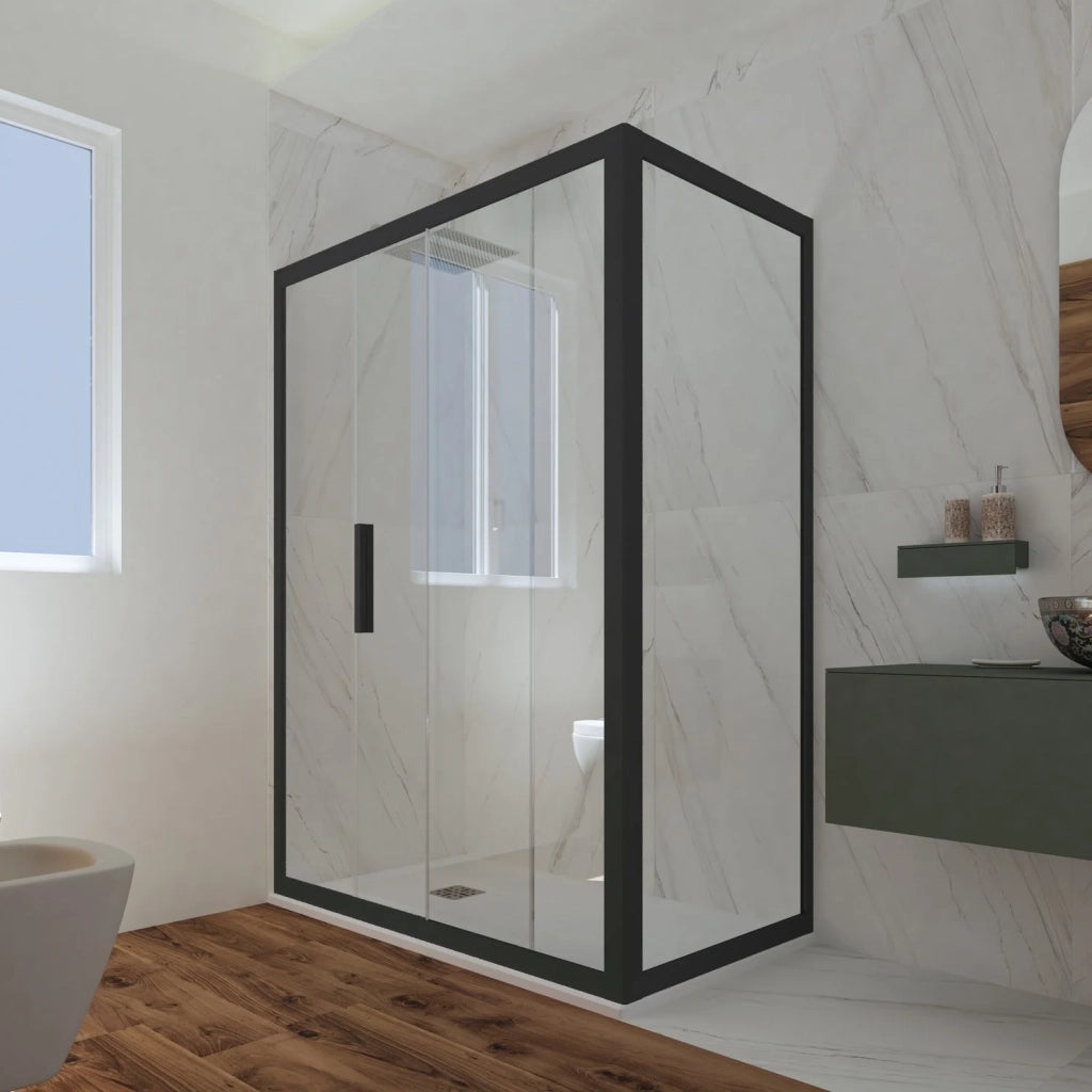 Box doccia scorrevole 75x100 CM H 200 Vetro Trasparente Profilo Nero Matt mod. Deco Duo