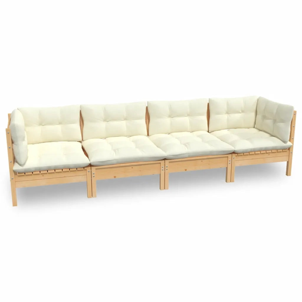 Set Divani da Giardino 4 pz con Cuscini Crema in Massello di Pino 3096148