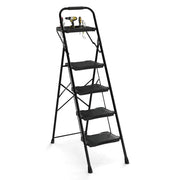 Scala a pioli a 4 gradini 88 x 45 x 148 cm sicura con vassoio portautensili pieghevole in metallo nera 20_0017362