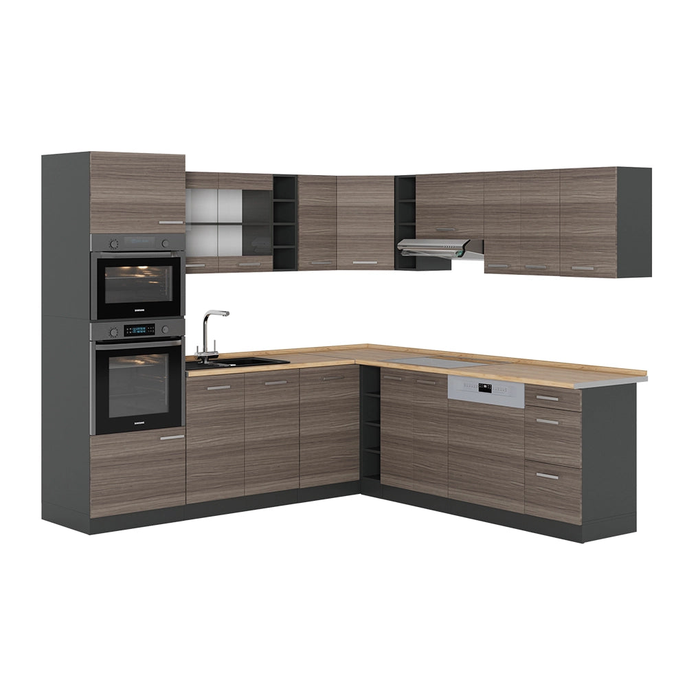 Vicco Cucina angolare completa Grigio nobile/antracite 237 x 60 cm senza piano di lavoro