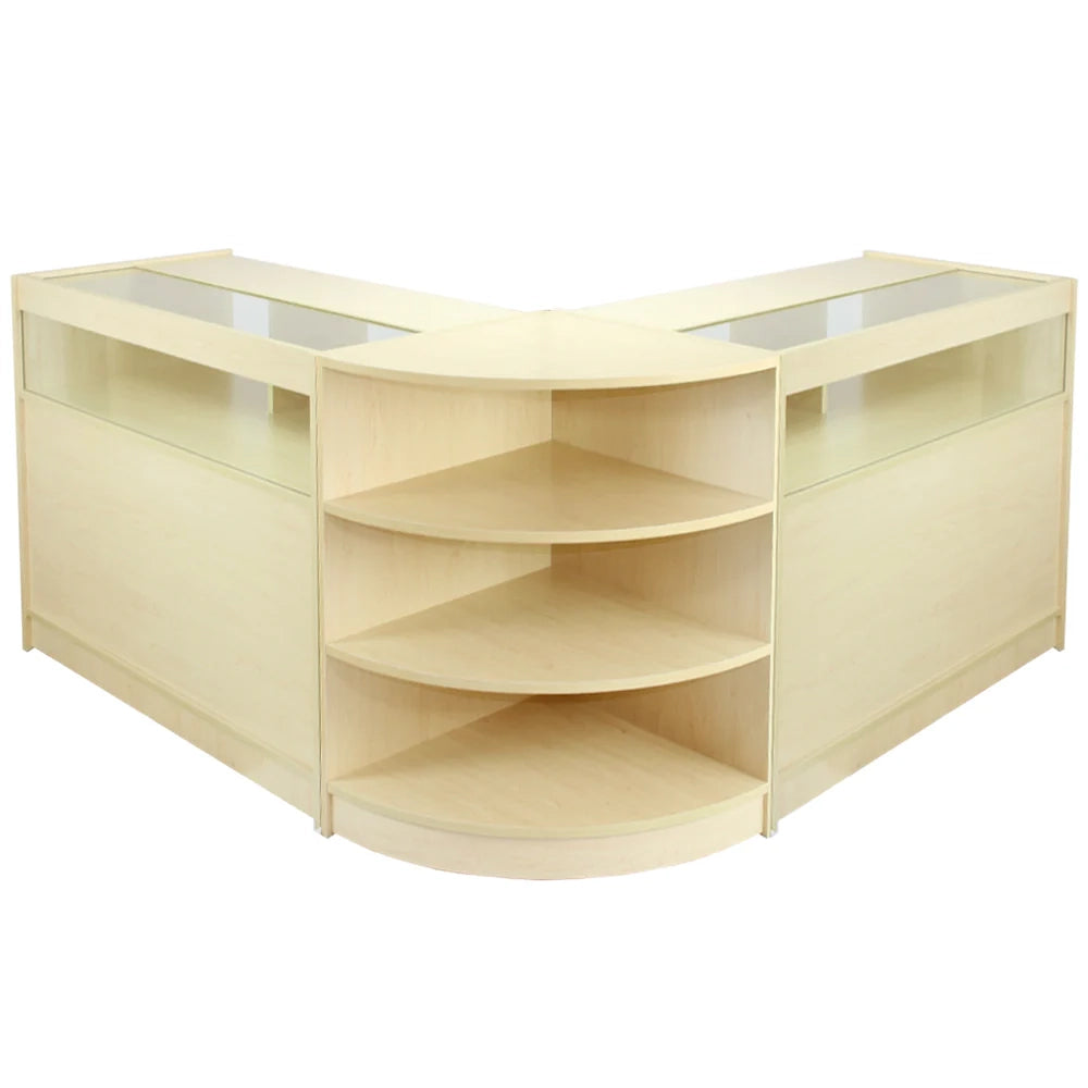 Set Libra con 3 Banconi da Negozio e Reception con Finitura in Acero Laminato