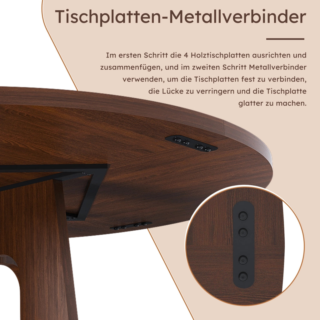 Tavolo da pranzo per 4-6 persone con piano rotondo stabile e 4 piedi regolabili, in MDF, color noce, diametro 120 cm