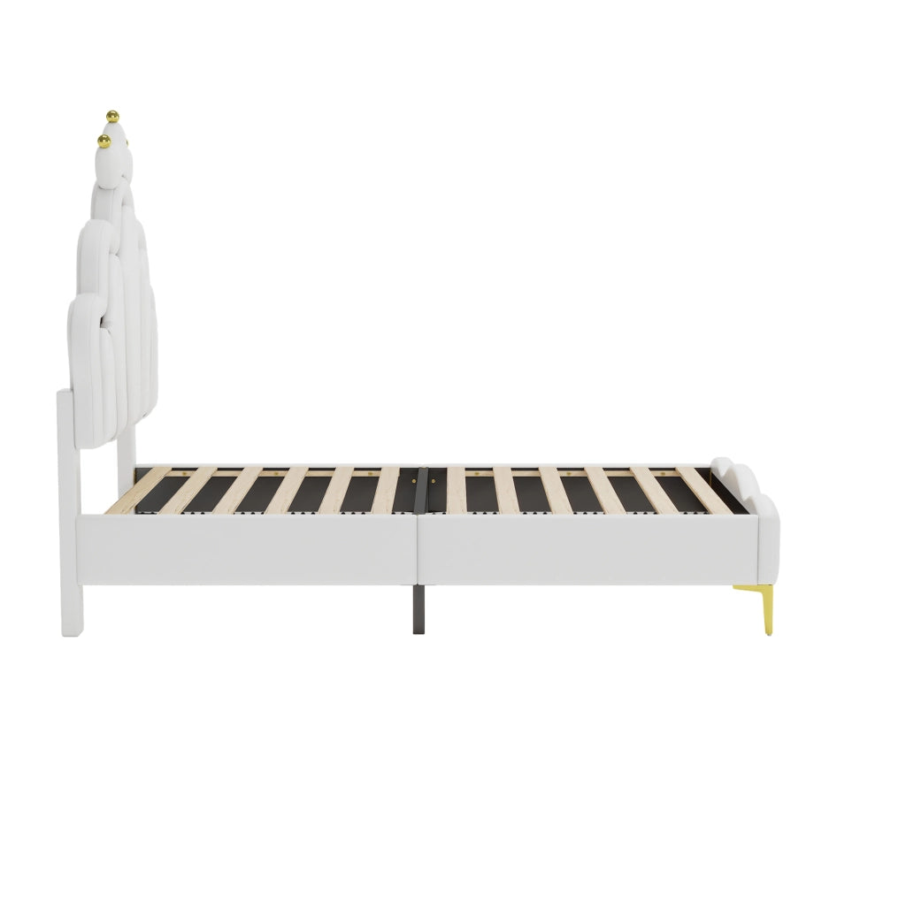 Letto imbottito con corona e luci LED, bianco, 90 x 200 cm