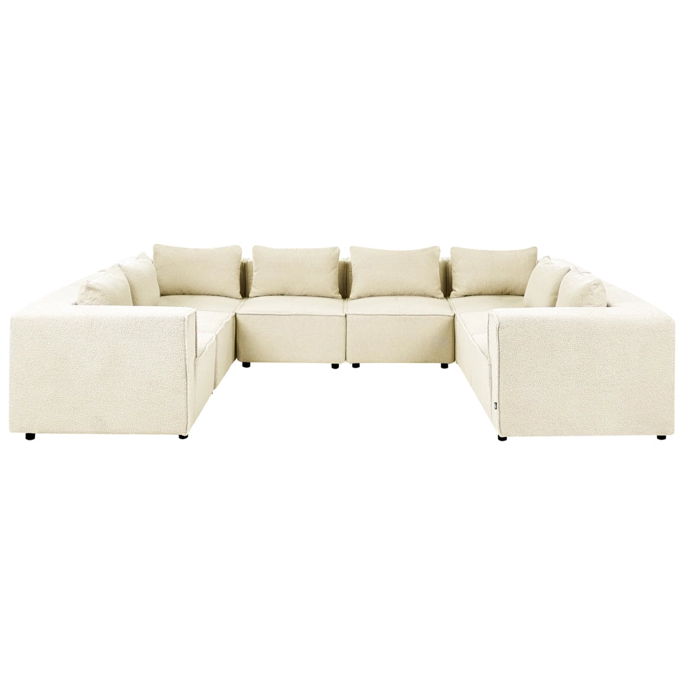 Divano modulare a forma di U in bouclé bianco sporco rivestito in stile moderno