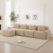 Divano Modulare Chaise Longue 4 Posti ¨C MINIMAL ¨C Velluto a Coste Beige, Senza Montaggio