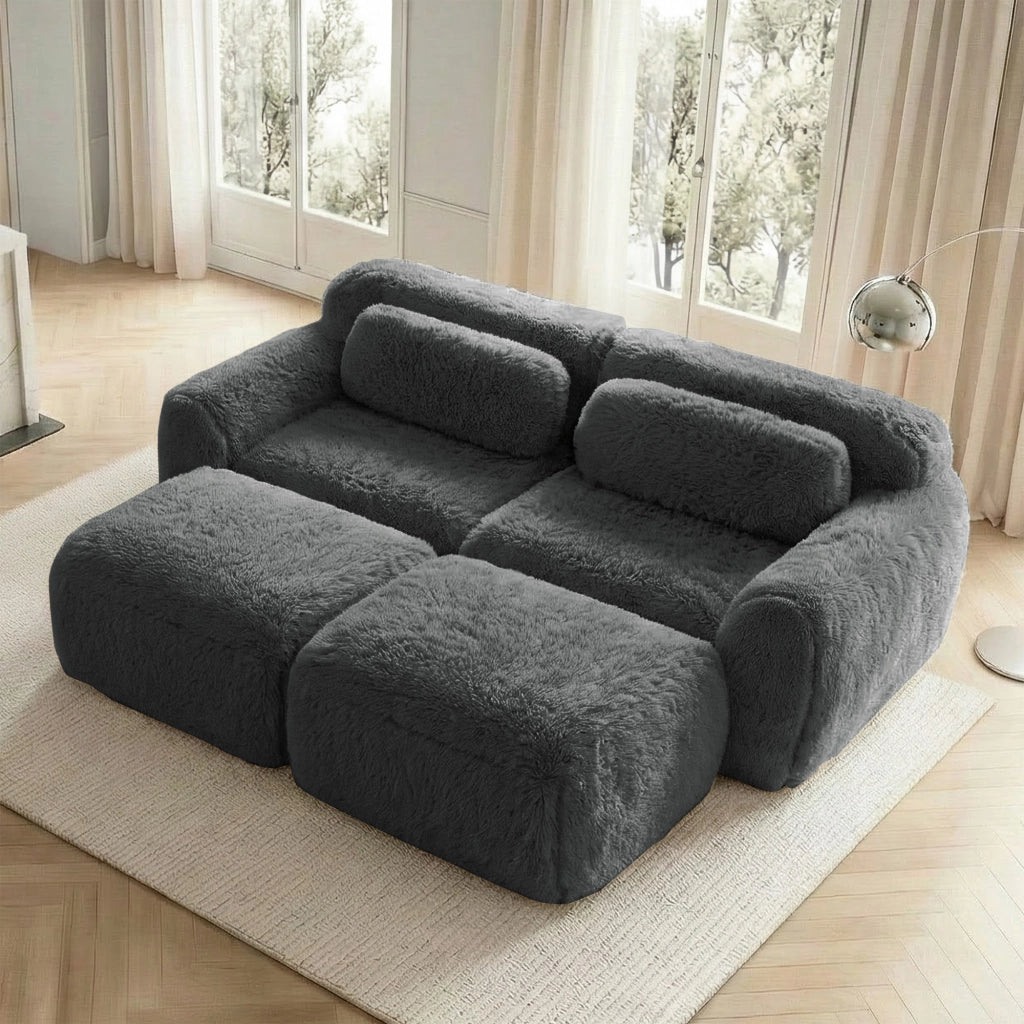 OKWISH Divano Modulare 2 Posti, senza Montaggio con Seduta Ampia e Base Antiscivolo, Tessuto Peluche, Grigio