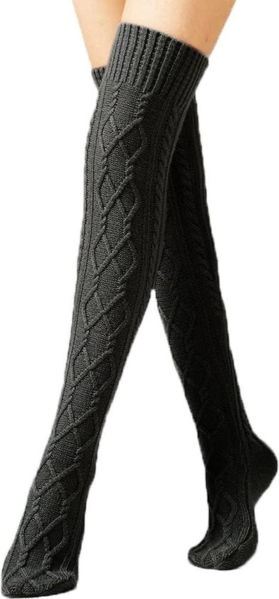 Sokkan per donna con calza a maglia fino alle ginocchia, calze a maglia termiche per donna, calze per stivali per donna, calze termiche per donna, 1 coppia, calze calde fino alle ginocchia - nero - 75cm