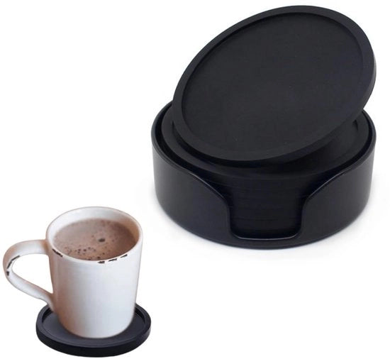 Set di 6 sottopiani in vetro, sottopiani in vetro con isolamento e antiscivolo, set di sottopiani in vetro rotondi con supporto, per tutti i tipi di tazze (nero)
