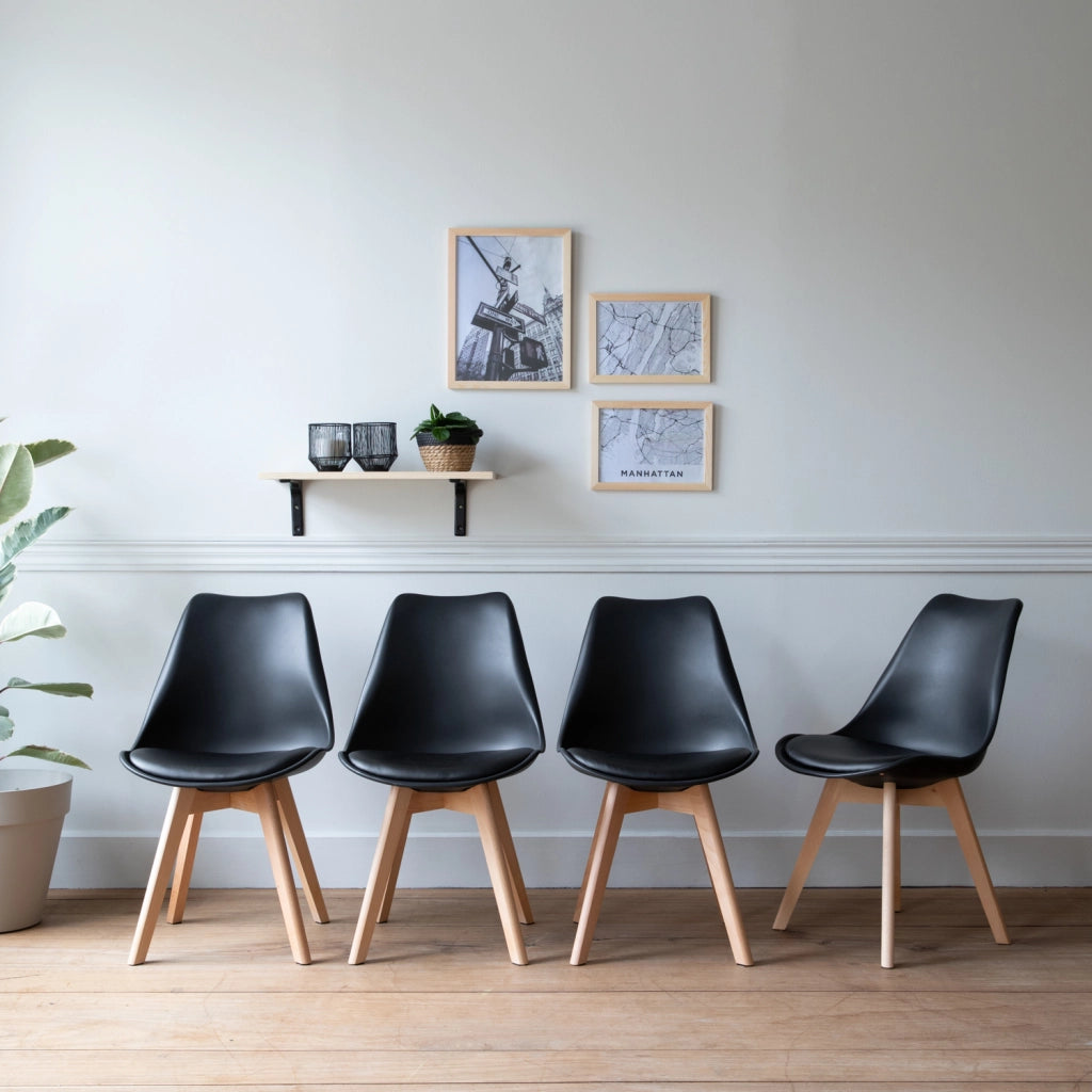 Set di 4 sedie scandinave nere NORA con cuscino