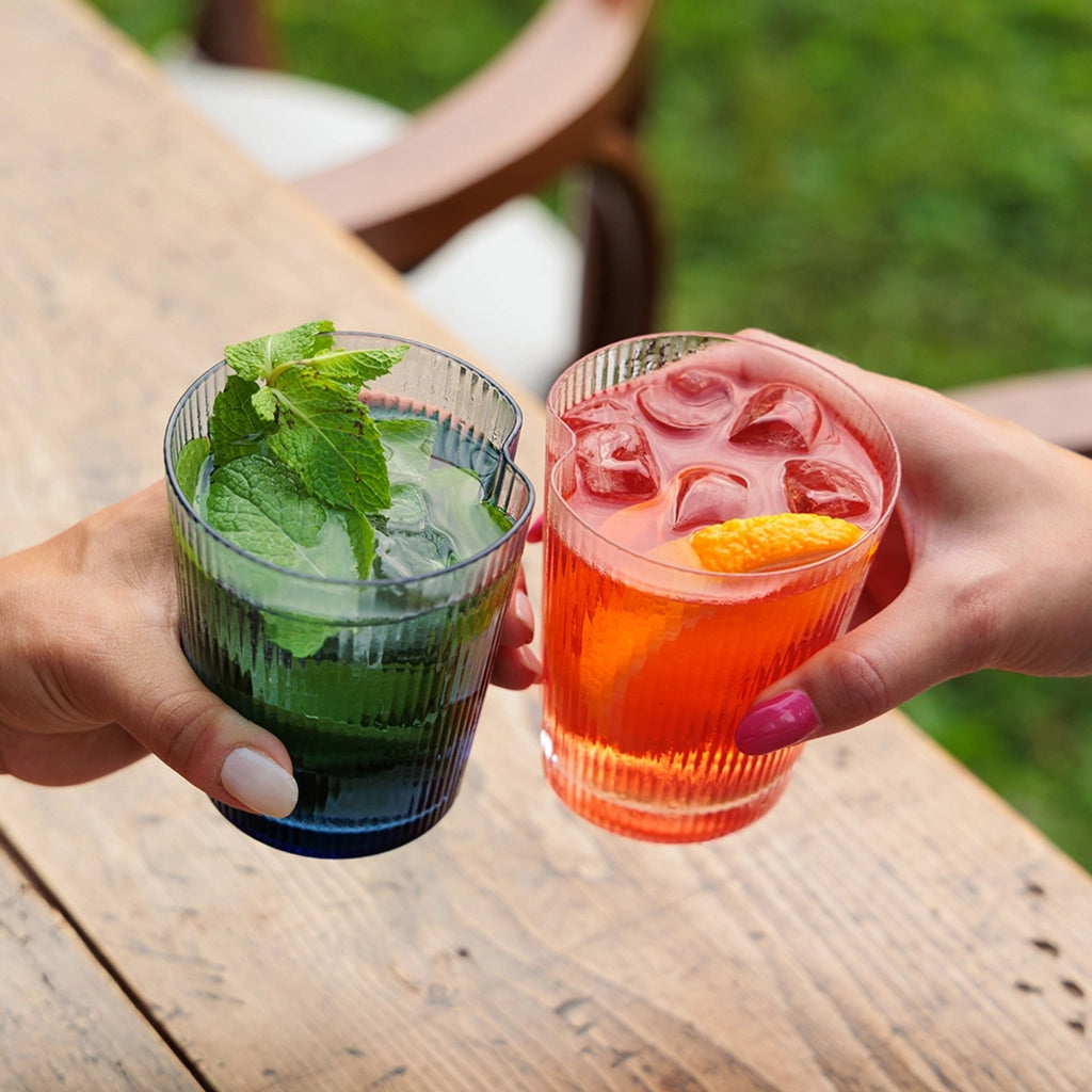 Handy Tumbler Set da 6 Bicchieri in Vetro Soffiato Trasparente Decorato con Solchi Verticali Ergonomici e Impilabili per Uso Quotidiano Casa