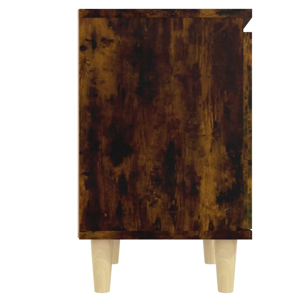 Comodino con Gambe in Legno Massello Rovere Fumo 40x35x50 cm 813110