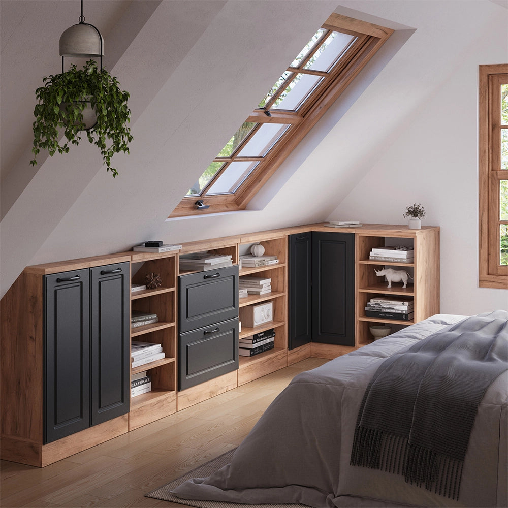 Mobile cucina angolare per sottotetto R-Line Antracite rustico/Rovere dorato 75.6 cm con 1 porta Vicco