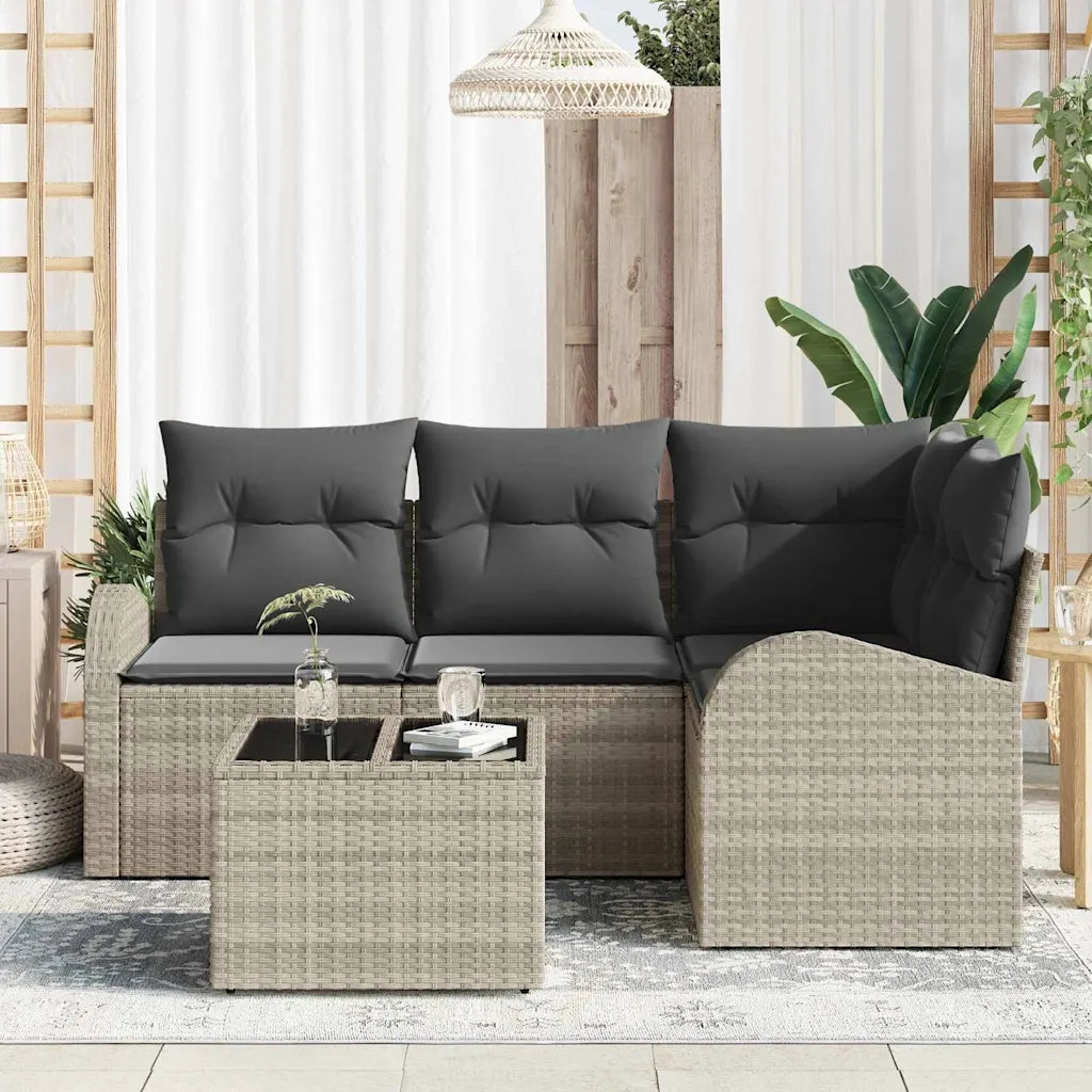 Set Divano da Giardino 5 pcs Grigio chiaro polyrattan