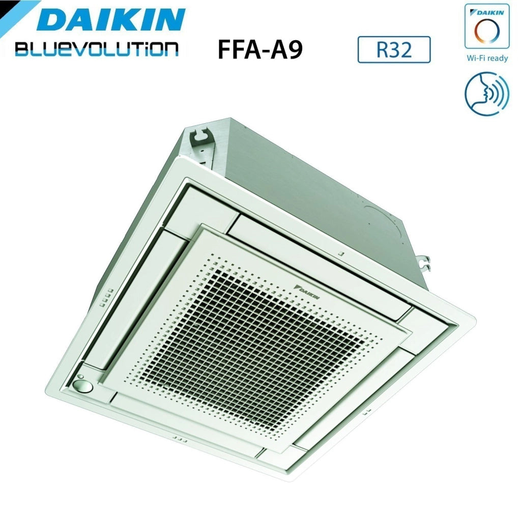 Climatizzatore Condizionatore Daikin Bluevolution Inverter Dual Split a Cassetta FFA-A 9+9 con 2MXM40A R-32 Wi-Fi Optional con Comando a Filo e Griglia Bianca 9000+9000 Garanzia Italiana