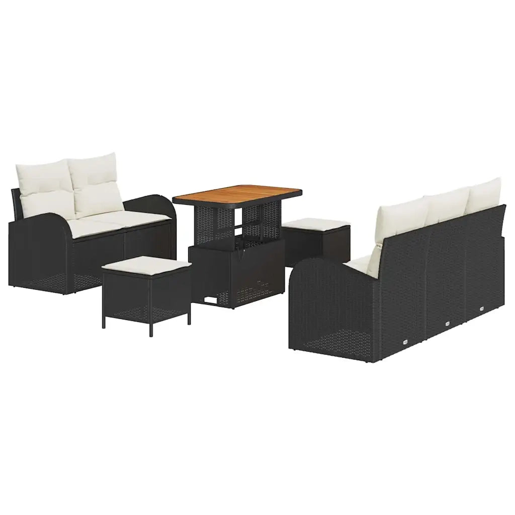 Set Divano da Giardino con cuscino 8 pcs Nero e Crema