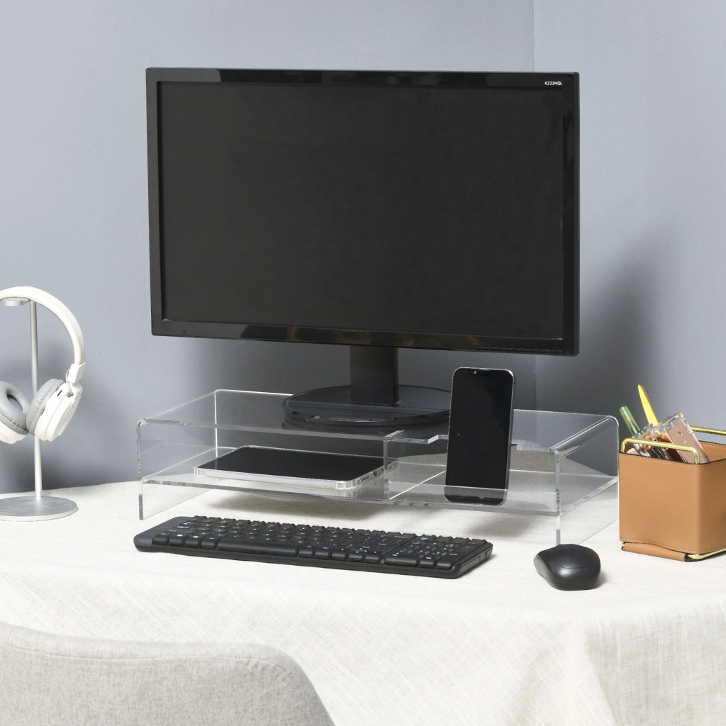 Supporto Monitor con Ripiano Tastiera ¨C Xylo ¨C Acrilico Trasparente 50x19x12cm