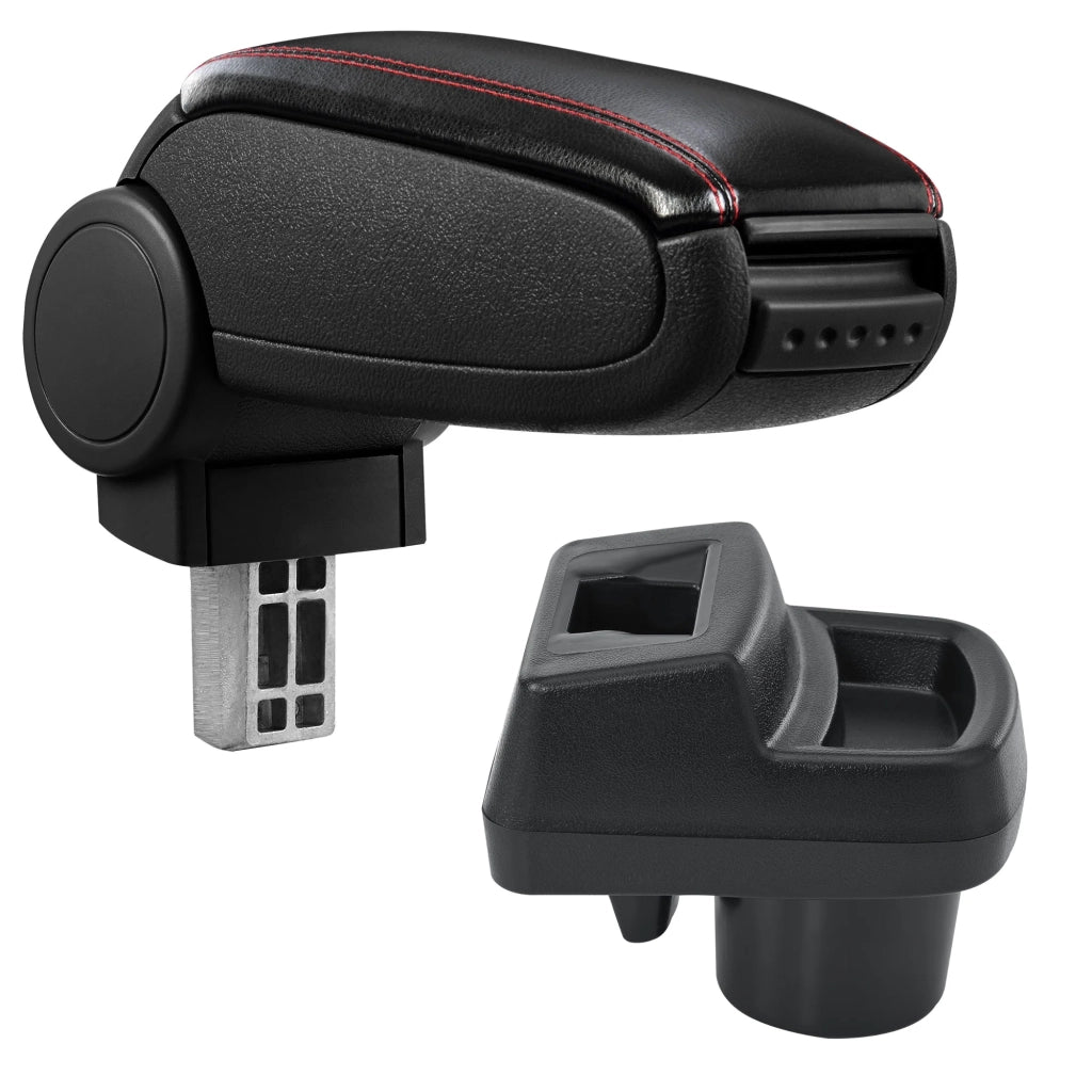 Bracciolo centrale per Opel Corsa F dal 2019 in poi similpelle nera con cuciture rosse 03_0008844
